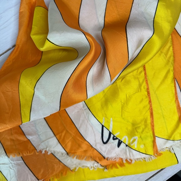 Vintage Vera Neumann Orange Yellow Ivory Hippie Oblong Frayed Scarf Headwrap - Picture 2 of 7